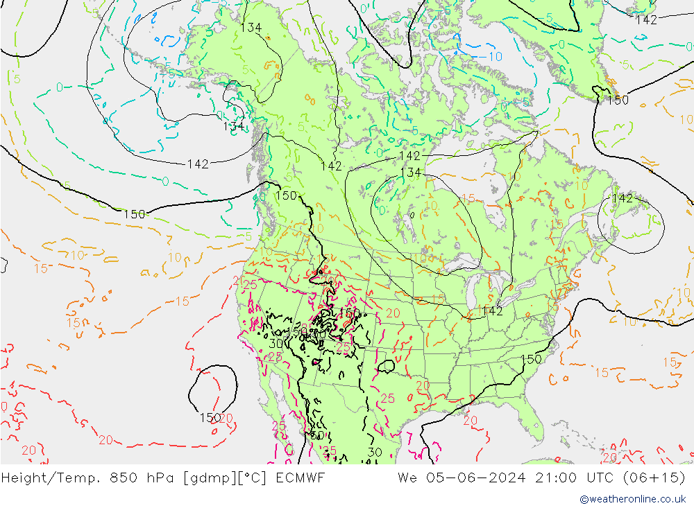 Height/Temp. 850 hPa ECMWF mer 05.06.2024 21 UTC