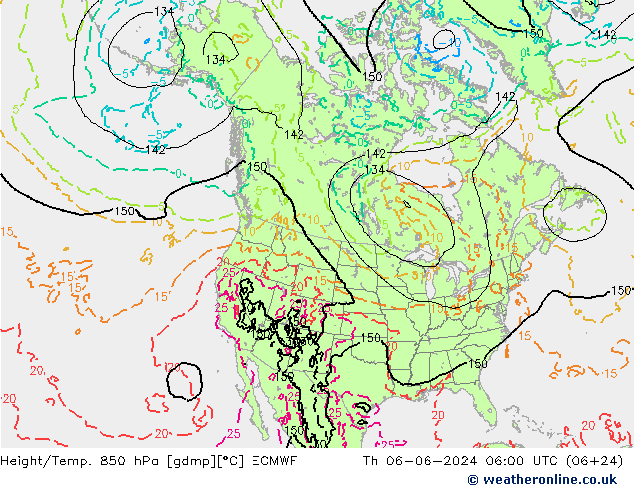 Height/Temp. 850 hPa ECMWF Do 06.06.2024 06 UTC