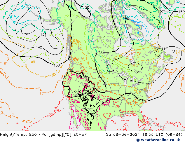 Height/Temp. 850 hPa ECMWF Sáb 08.06.2024 18 UTC