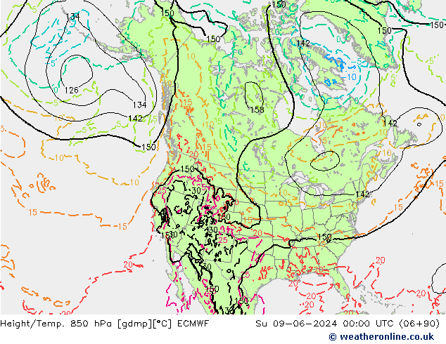 Yükseklik/Sıc. 850 hPa ECMWF Paz 09.06.2024 00 UTC