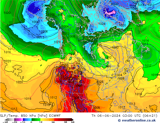 SLP/Temp. 850 hPa ECMWF jue 06.06.2024 03 UTC