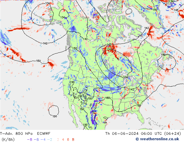 T-Adv. 850 hPa ECMWF Do 06.06.2024 06 UTC