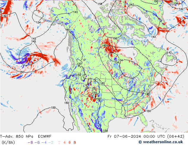 T-Adv. 850 гПа ECMWF пт 07.06.2024 00 UTC