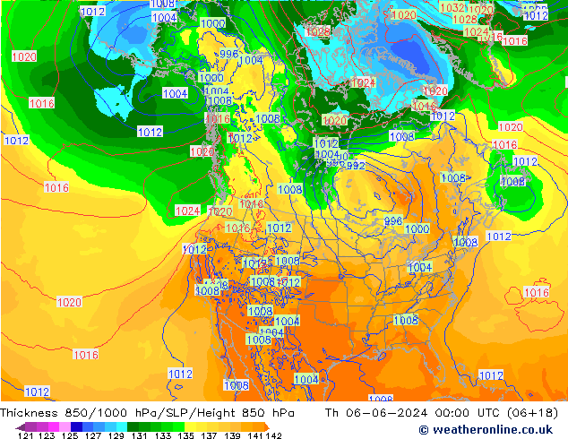 Thck 850-1000 hPa ECMWF czw. 06.06.2024 00 UTC