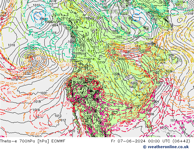 Theta-e 700гПа ECMWF пт 07.06.2024 00 UTC