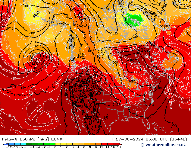 Theta-W 850hPa ECMWF Pá 07.06.2024 06 UTC