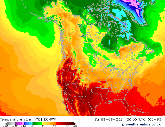 карта температуры ECMWF Вс 09.06.2024 00 UTC