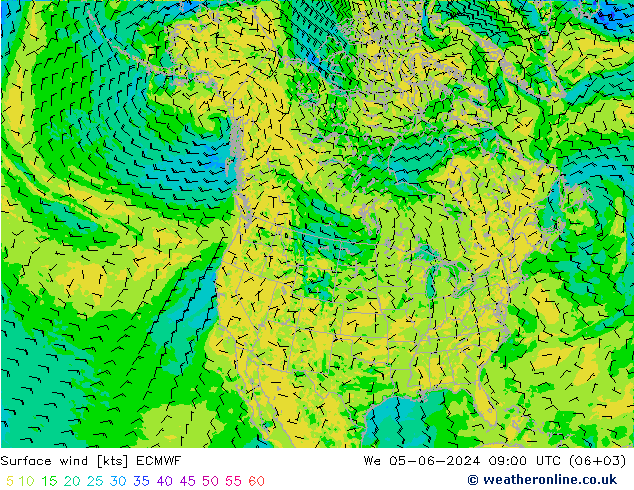 Surface wind ECMWF We 05.06.2024 09 UTC