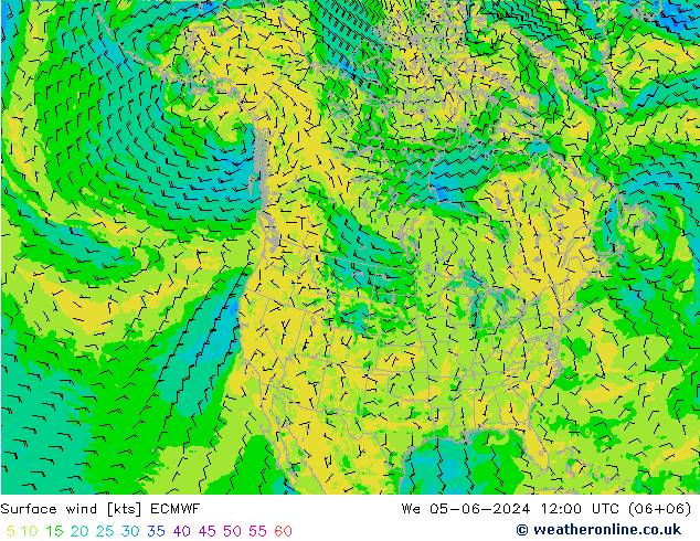 Vento 10 m ECMWF mer 05.06.2024 12 UTC