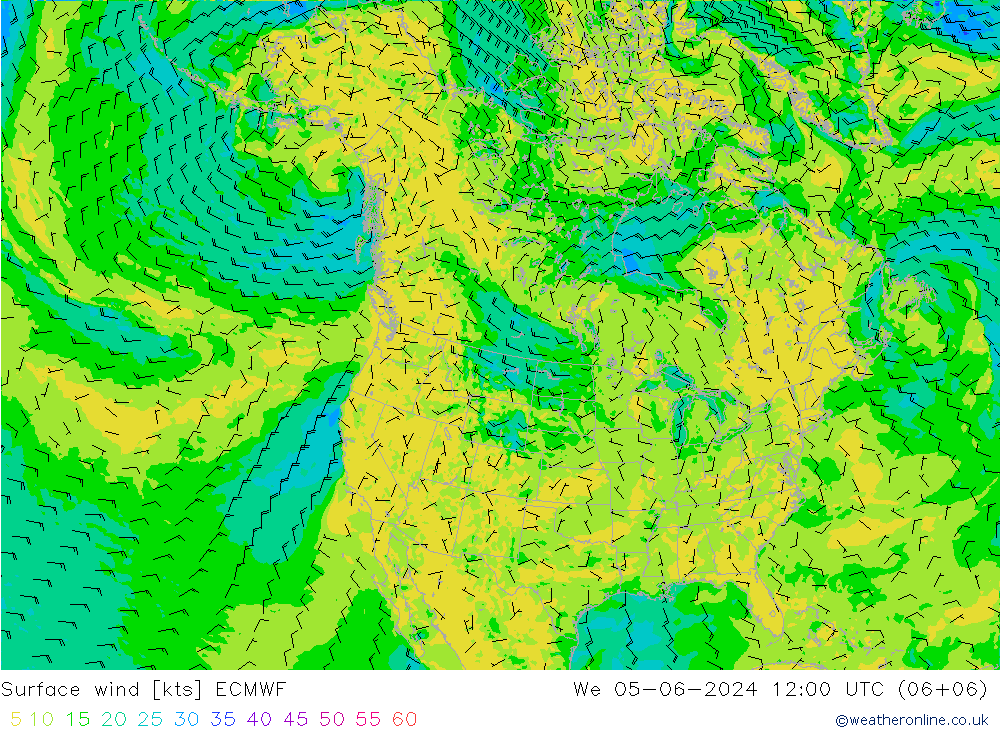 Vento 10 m ECMWF mer 05.06.2024 12 UTC