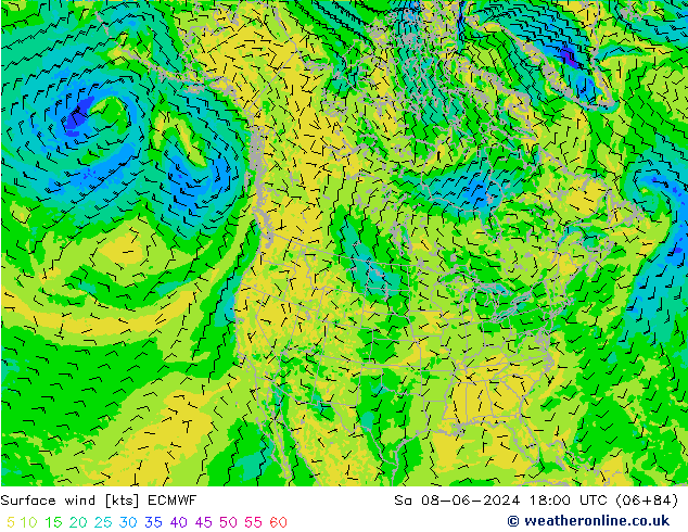 Bodenwind ECMWF Sa 08.06.2024 18 UTC