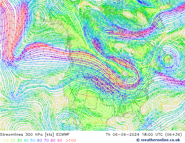 Ligne de courant 300 hPa ECMWF jeu 06.06.2024 18 UTC