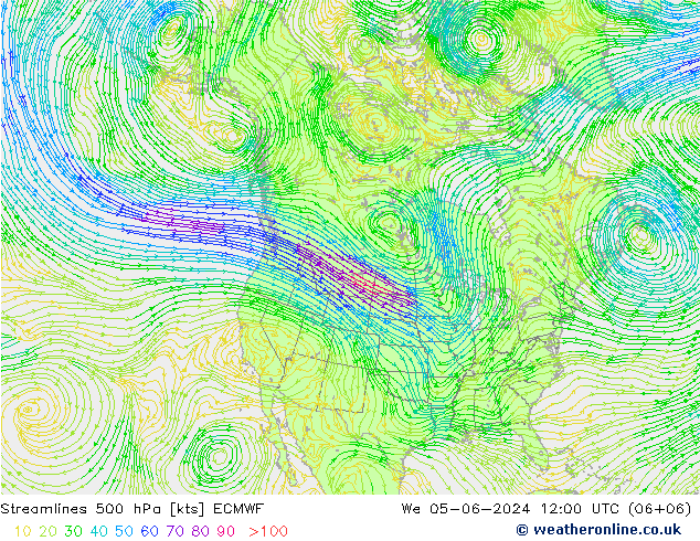 Linea di flusso 500 hPa ECMWF mer 05.06.2024 12 UTC