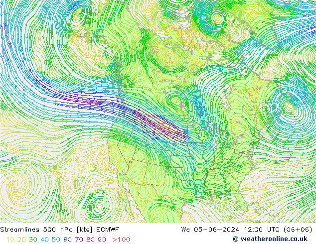 Stromlinien 500 hPa ECMWF Mi 05.06.2024 12 UTC