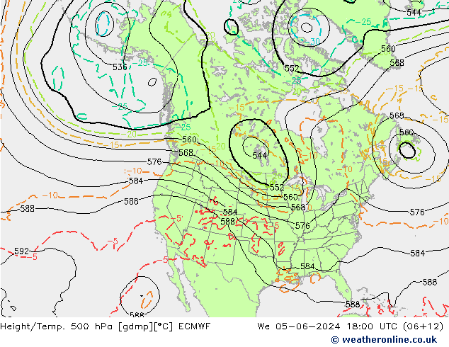 Height/Temp. 500 hPa ECMWF Mi 05.06.2024 18 UTC