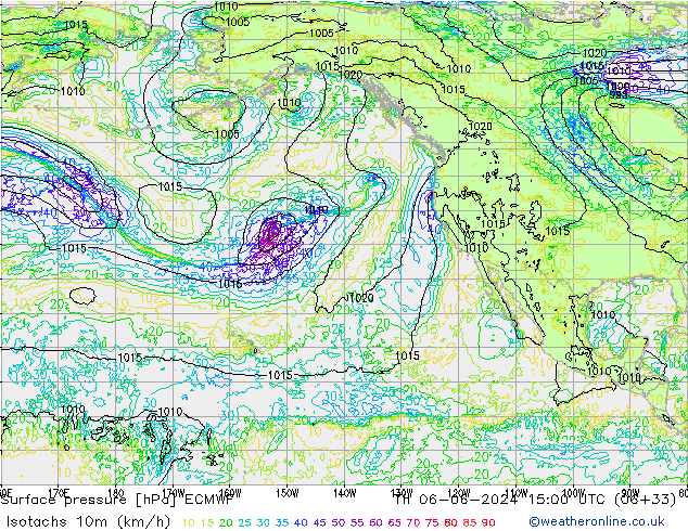 Isotachs (kph) ECMWF jeu 06.06.2024 15 UTC