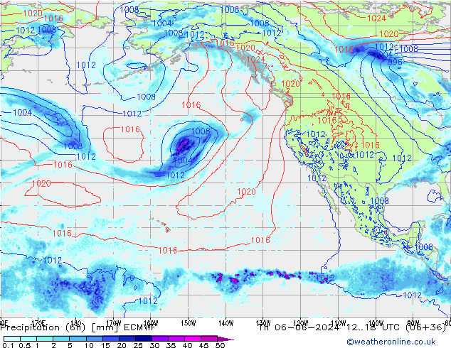 Z500/Rain (+SLP)/Z850 ECMWF Čt 06.06.2024 18 UTC