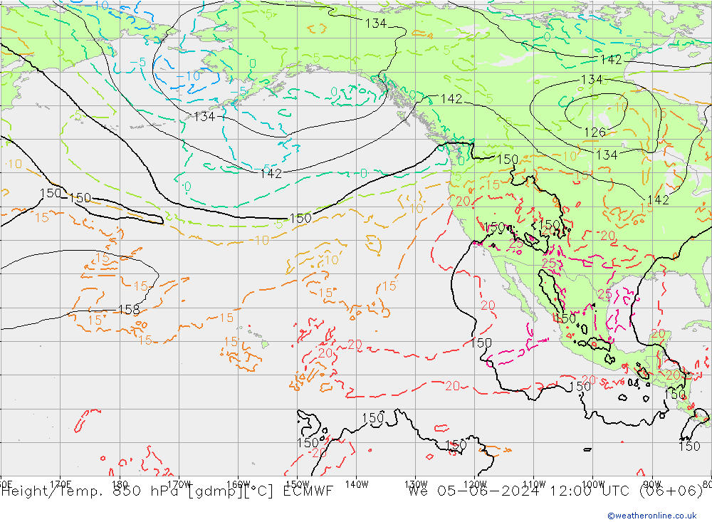 Z500/Yağmur (+YB)/Z850 ECMWF Çar 05.06.2024 12 UTC