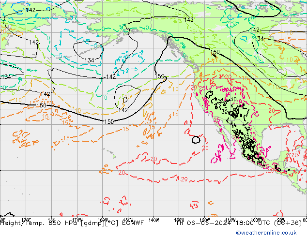 Z500/Rain (+SLP)/Z850 ECMWF Čt 06.06.2024 18 UTC