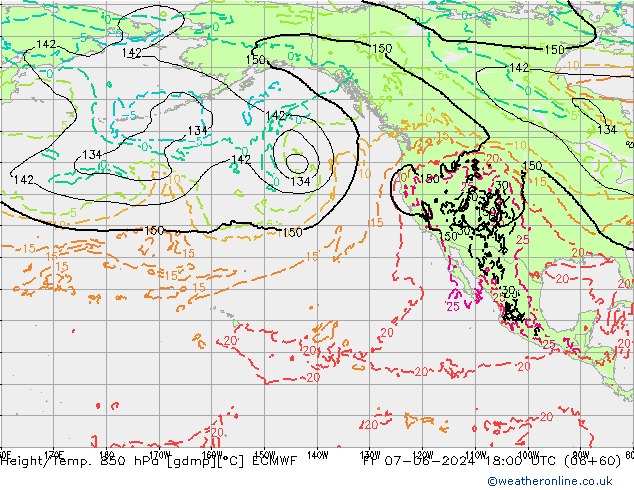 Height/Temp. 850 hPa ECMWF Pá 07.06.2024 18 UTC