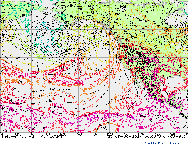 Theta-e 700hPa ECMWF Su 09.06.2024 00 UTC