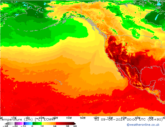 mapa temperatury (2m) ECMWF nie. 09.06.2024 00 UTC