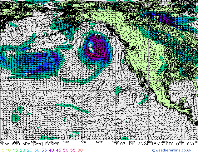 Wind 850 hPa ECMWF Fr 07.06.2024 18 UTC