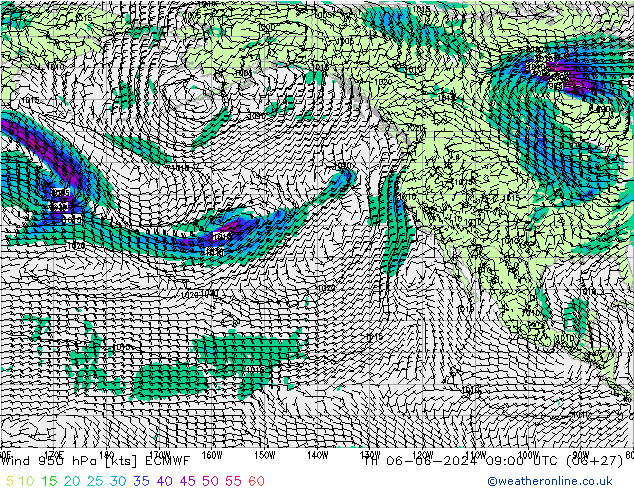 Vento 950 hPa ECMWF gio 06.06.2024 09 UTC