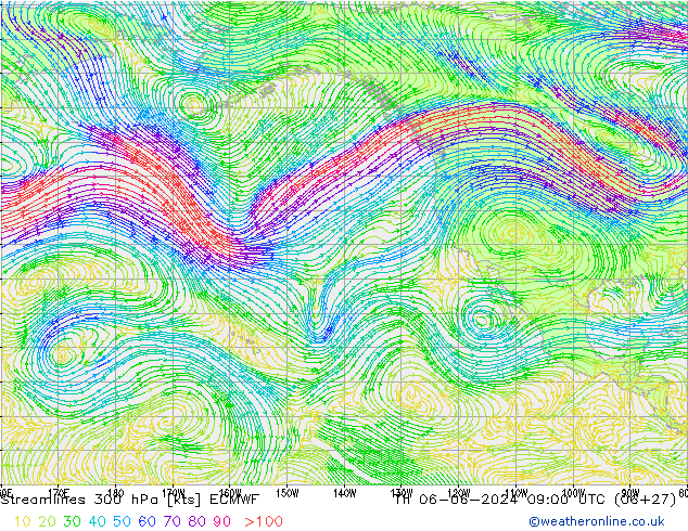 Linha de corrente 300 hPa ECMWF Qui 06.06.2024 09 UTC