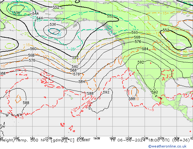 Z500/Rain (+SLP)/Z850 ECMWF Čt 06.06.2024 18 UTC