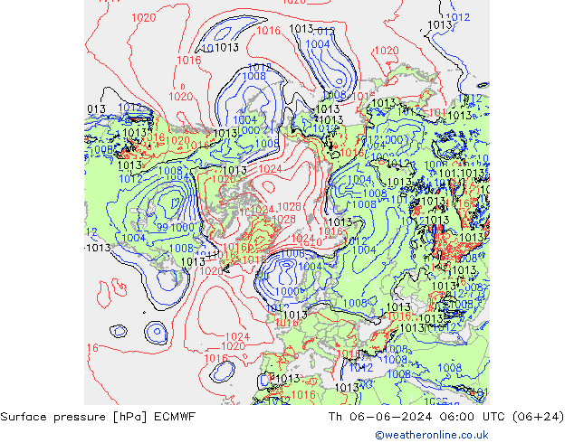 Atmosférický tlak ECMWF Čt 06.06.2024 06 UTC