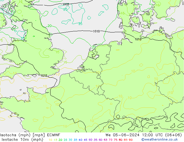 Isotachs (mph) ECMWF ср 05.06.2024 12 UTC