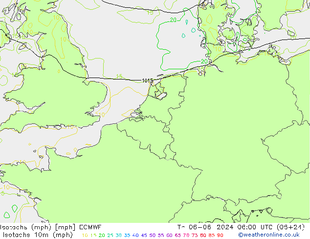 Isotachs (mph) ECMWF Čt 06.06.2024 06 UTC