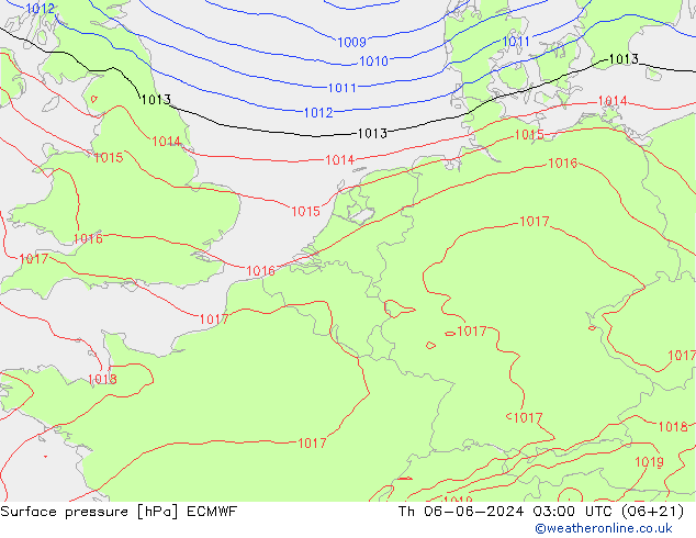 Presión superficial ECMWF jue 06.06.2024 03 UTC