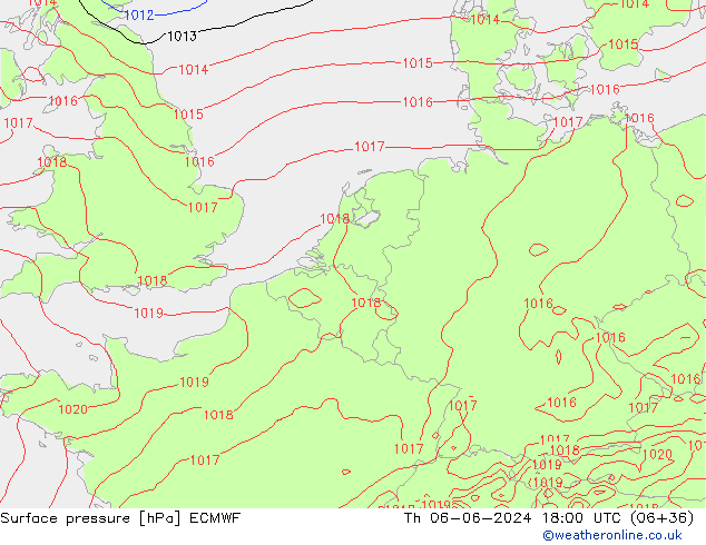 Surface pressure ECMWF Th 06.06.2024 18 UTC