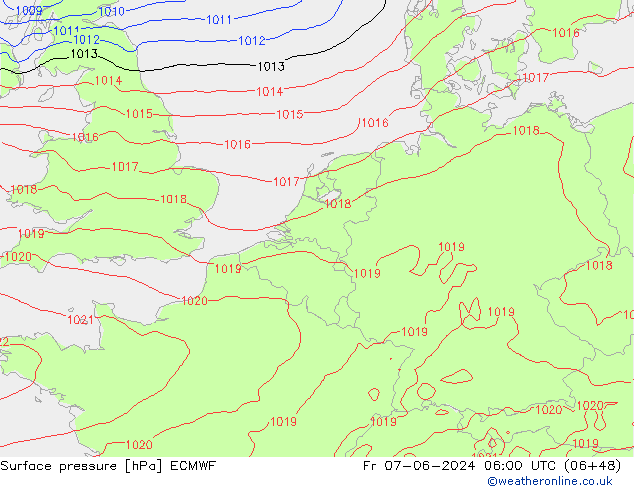 Bodendruck ECMWF Fr 07.06.2024 06 UTC