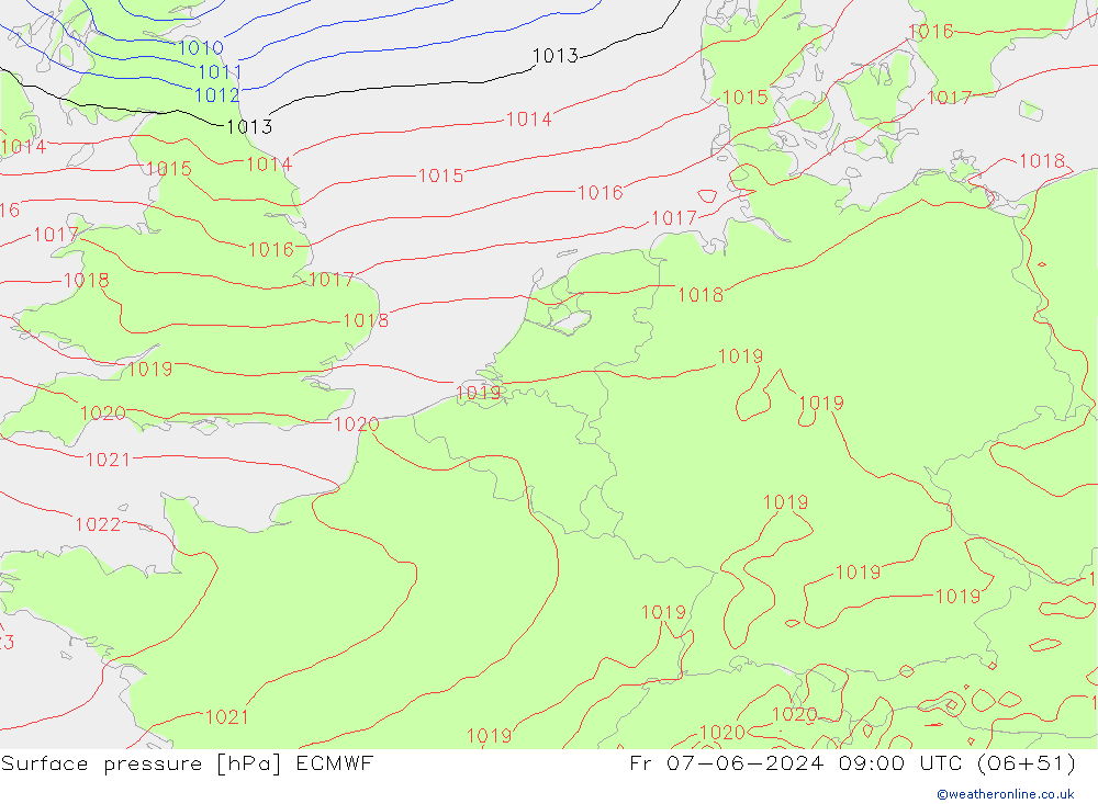 Pressione al suolo ECMWF ven 07.06.2024 09 UTC