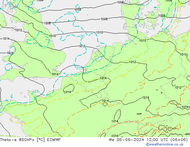 Theta-e 850hPa ECMWF  05.06.2024 12 UTC