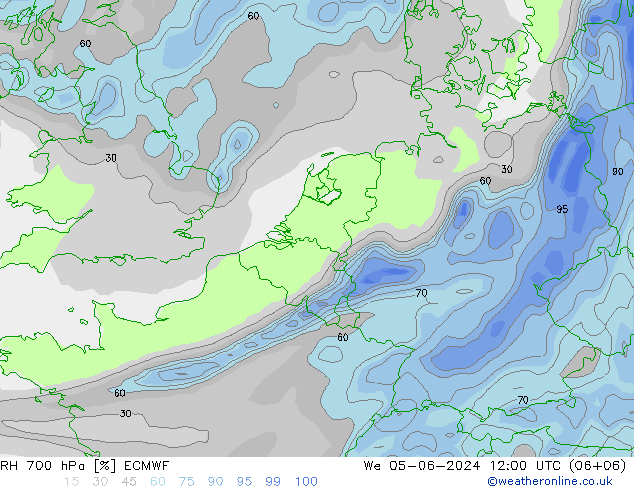 RH 700 hPa ECMWF Qua 05.06.2024 12 UTC