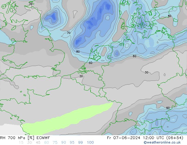 RH 700 hPa ECMWF Fr 07.06.2024 12 UTC