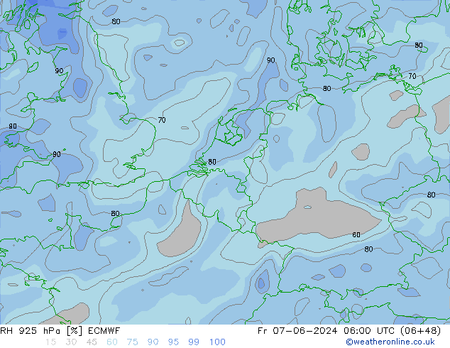 RH 925 hPa ECMWF Sex 07.06.2024 06 UTC