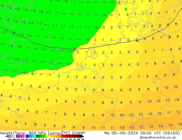 Height/Temp. 850 hPa ECMWF St 05.06.2024 09 UTC