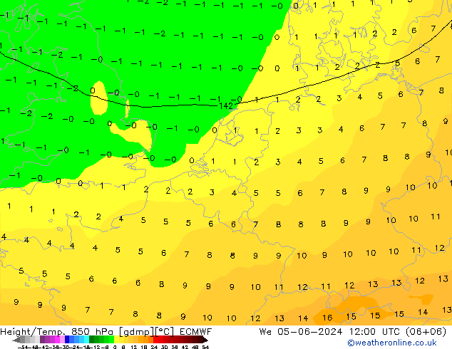 Z500/Rain (+SLP)/Z850 ECMWF mer 05.06.2024 12 UTC