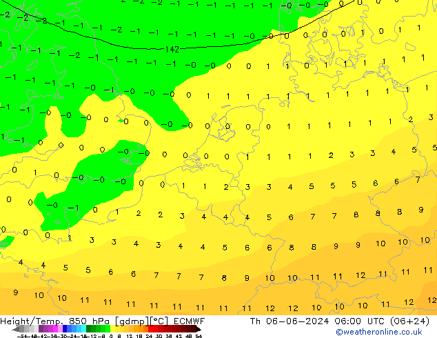 Z500/Rain (+SLP)/Z850 ECMWF Th 06.06.2024 06 UTC