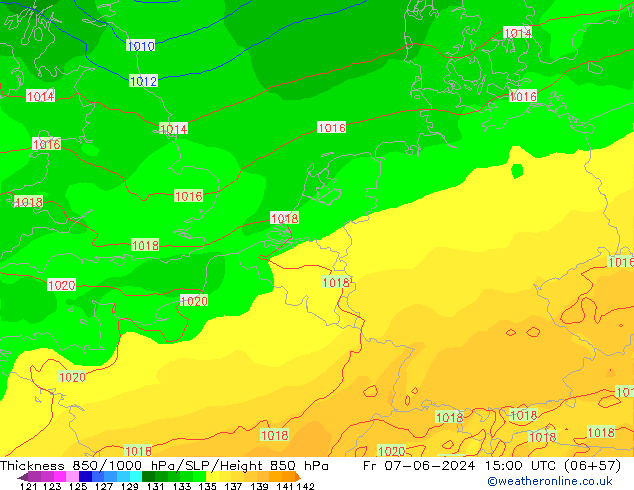 Schichtdicke 850-1000 hPa ECMWF Fr 07.06.2024 15 UTC