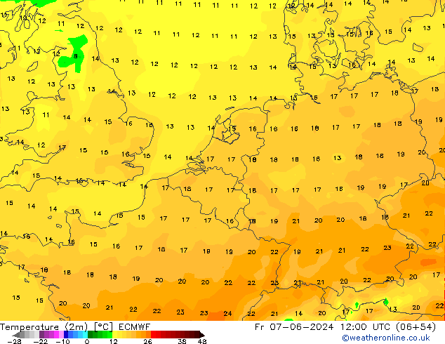 Temperatura (2m) ECMWF ven 07.06.2024 12 UTC