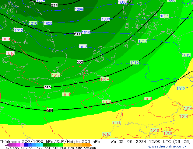 Thck 500-1000hPa ECMWF Qua 05.06.2024 12 UTC