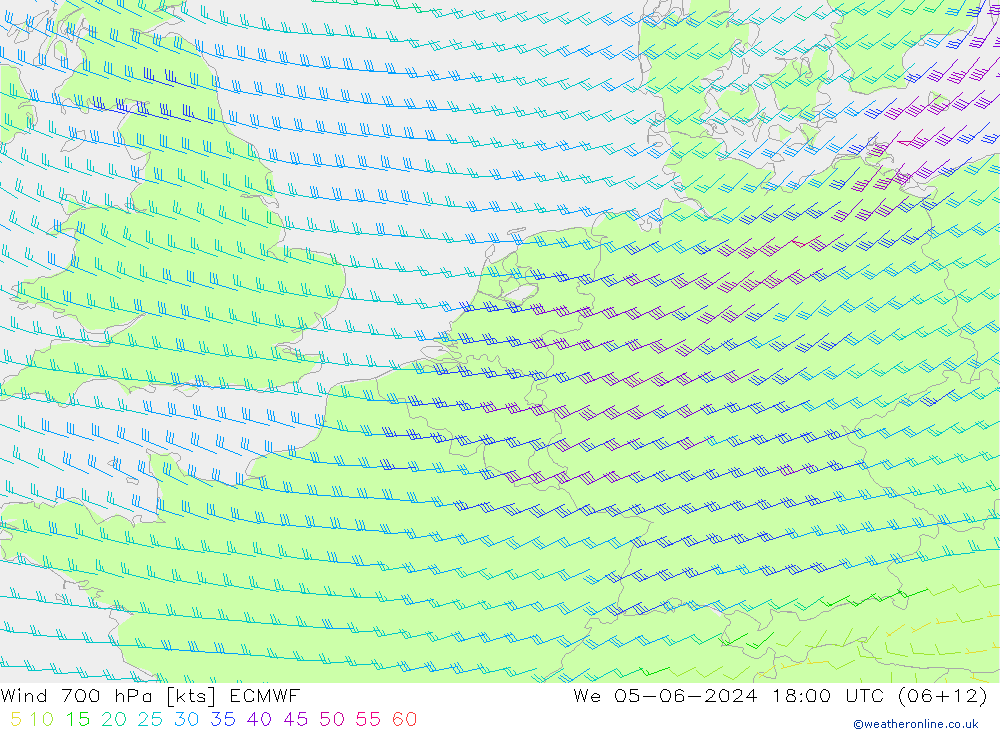 wiatr 700 hPa ECMWF śro. 05.06.2024 18 UTC