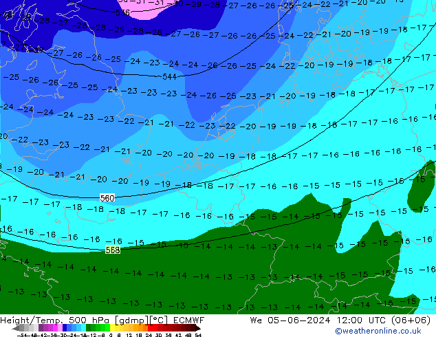 Z500/Rain (+SLP)/Z850 ECMWF mer 05.06.2024 12 UTC