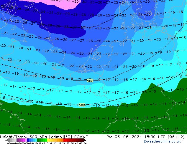 Z500/Rain (+SLP)/Z850 ECMWF We 05.06.2024 18 UTC